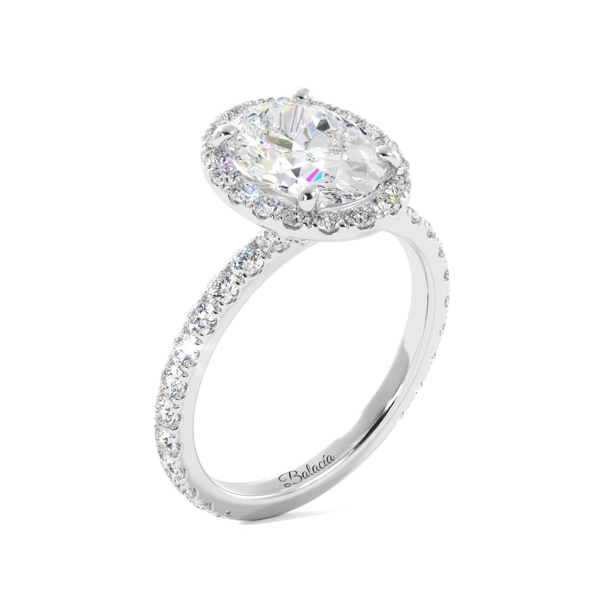 White Gold Oval Diamond Halo Engagement Ring Side
