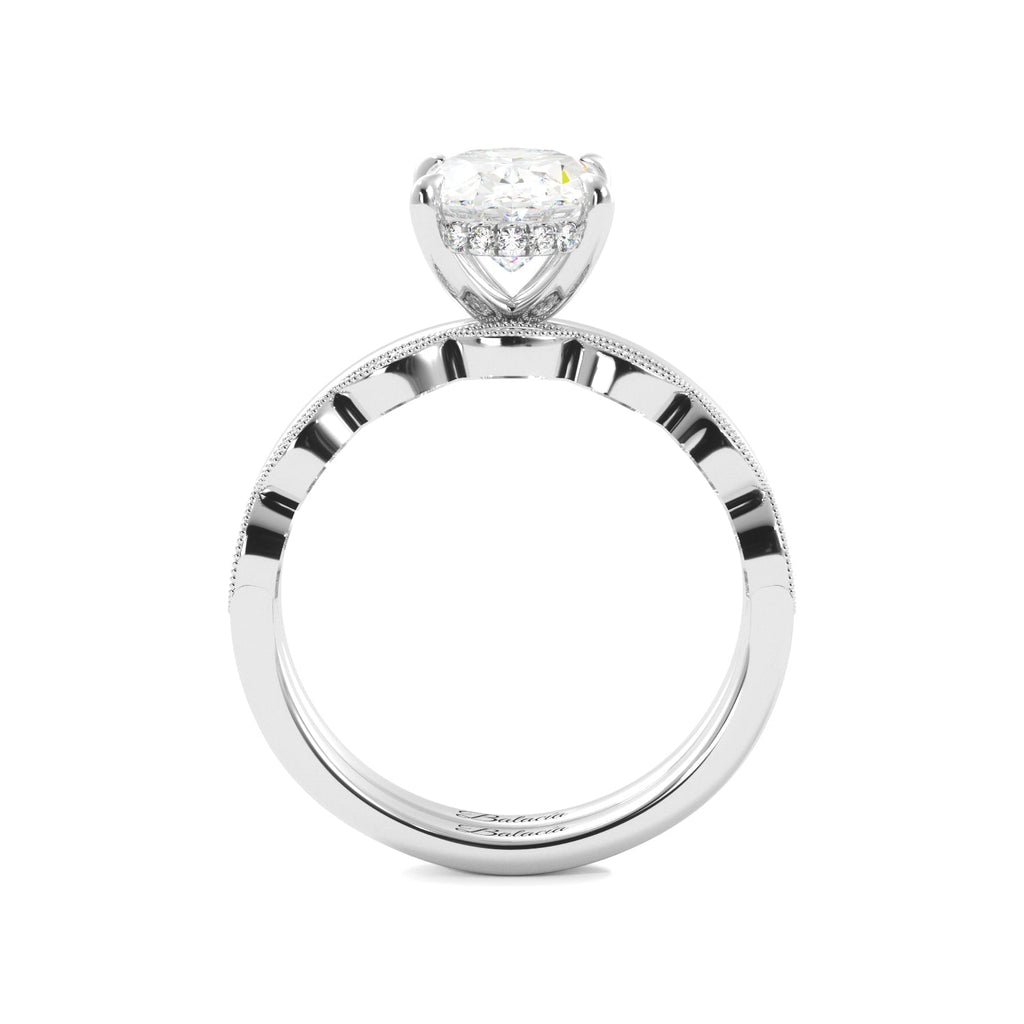 White Gold Oval Diamond Solitaire Hidden Halo Engagement Ring Set Side View