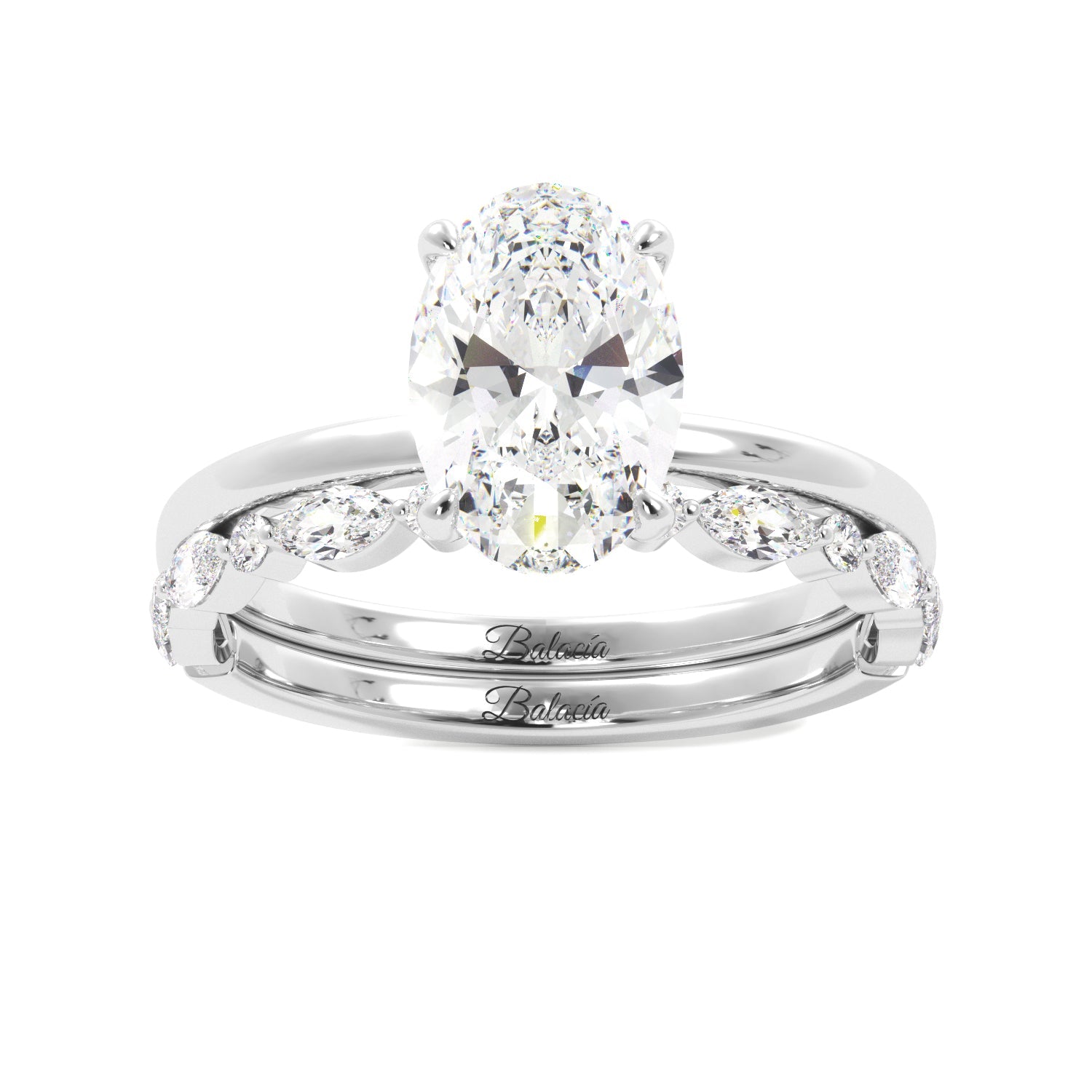 White Gold Oval Diamond Solitaire Ring Set