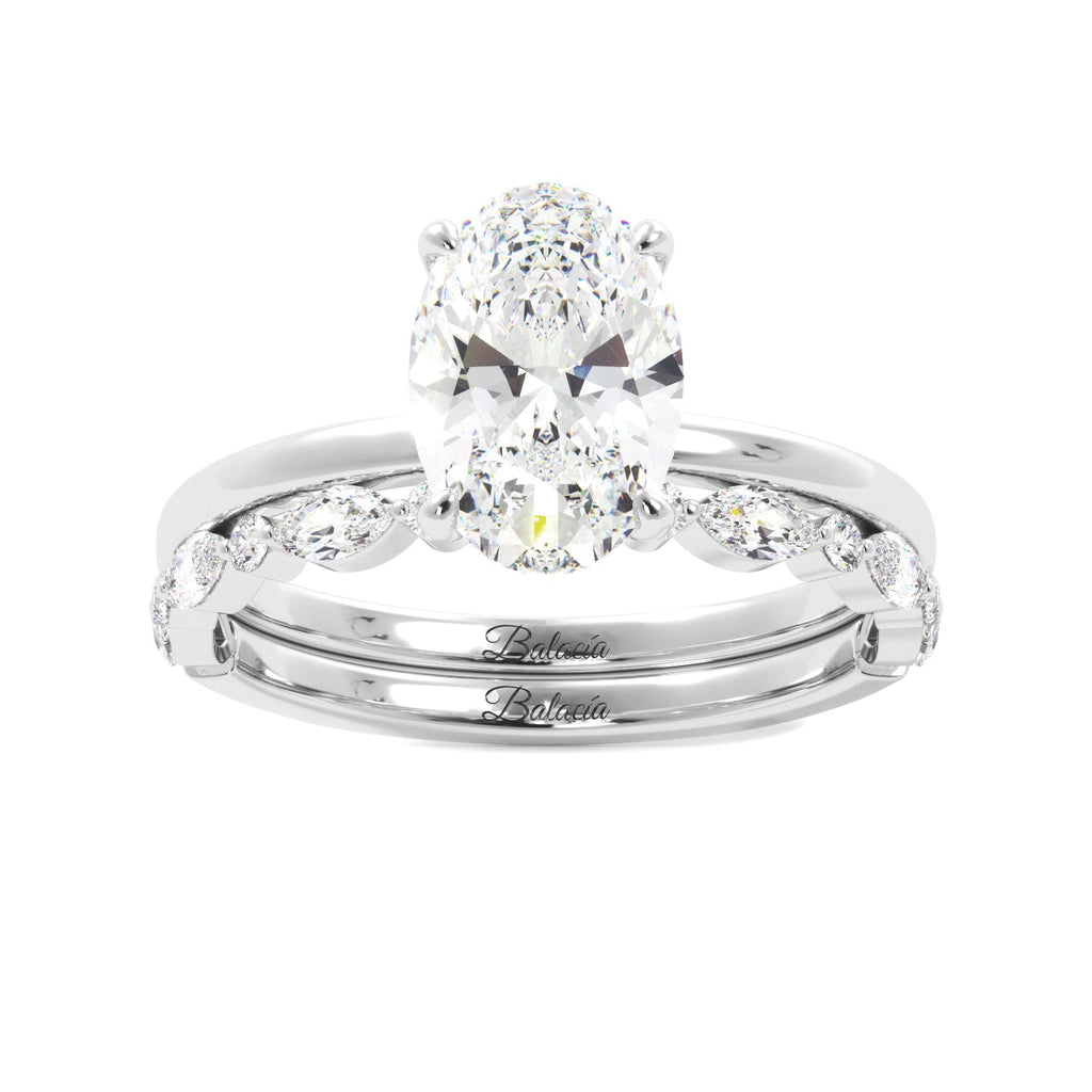 White Gold Oval Diamond Solitaire Ring Set