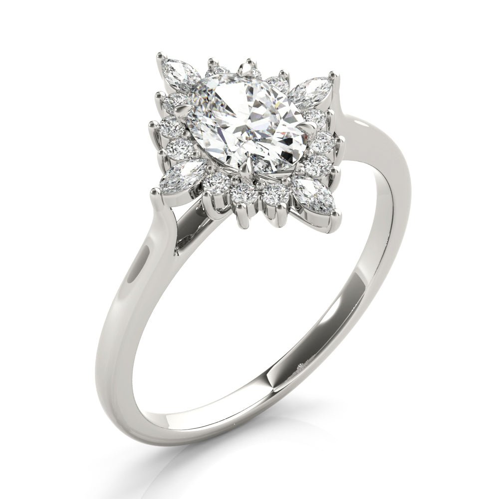 White Gold Oval Marquise Halo Engagement Ring Side