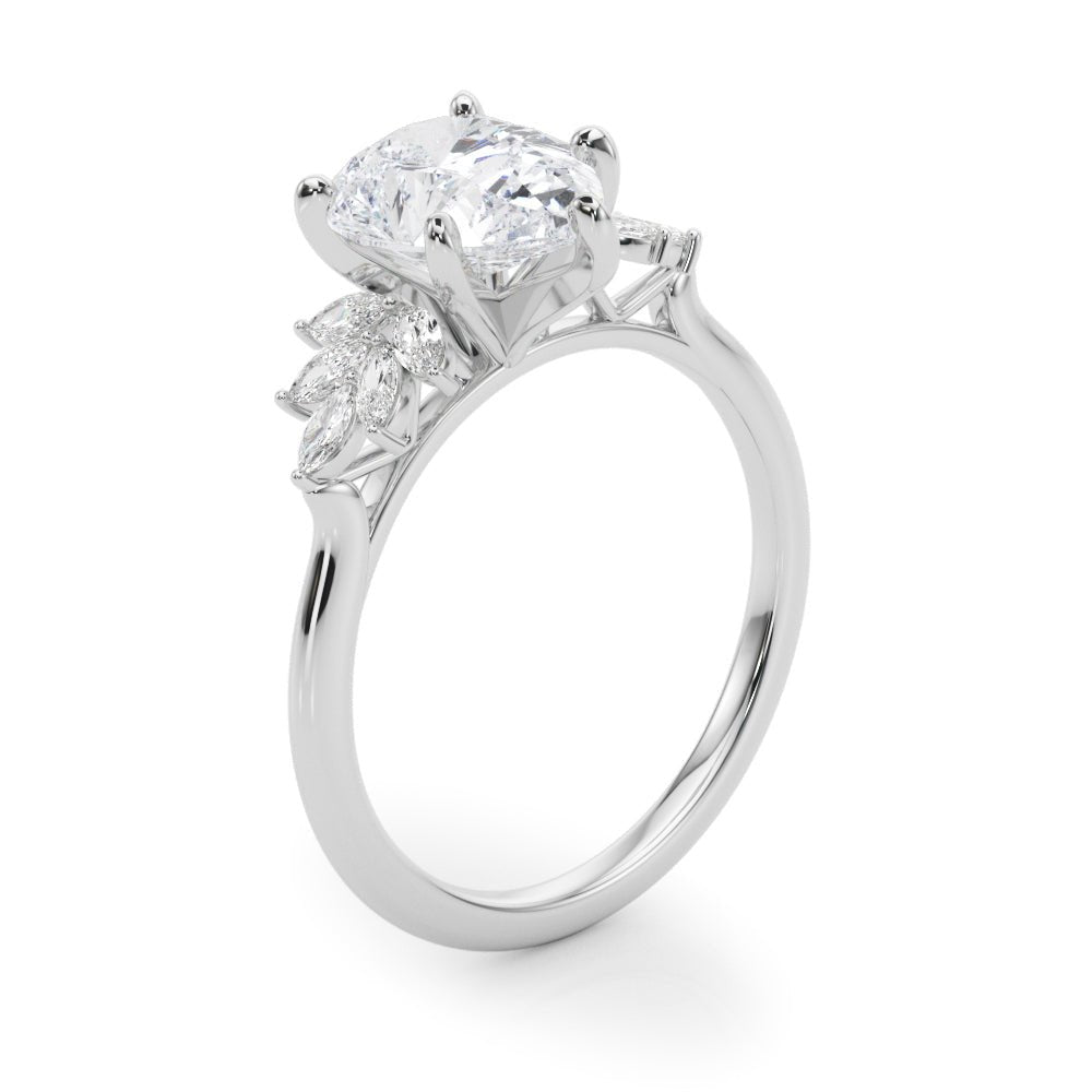 White Gold Pear Diamond Marquise Accents Engagement Ring Side
