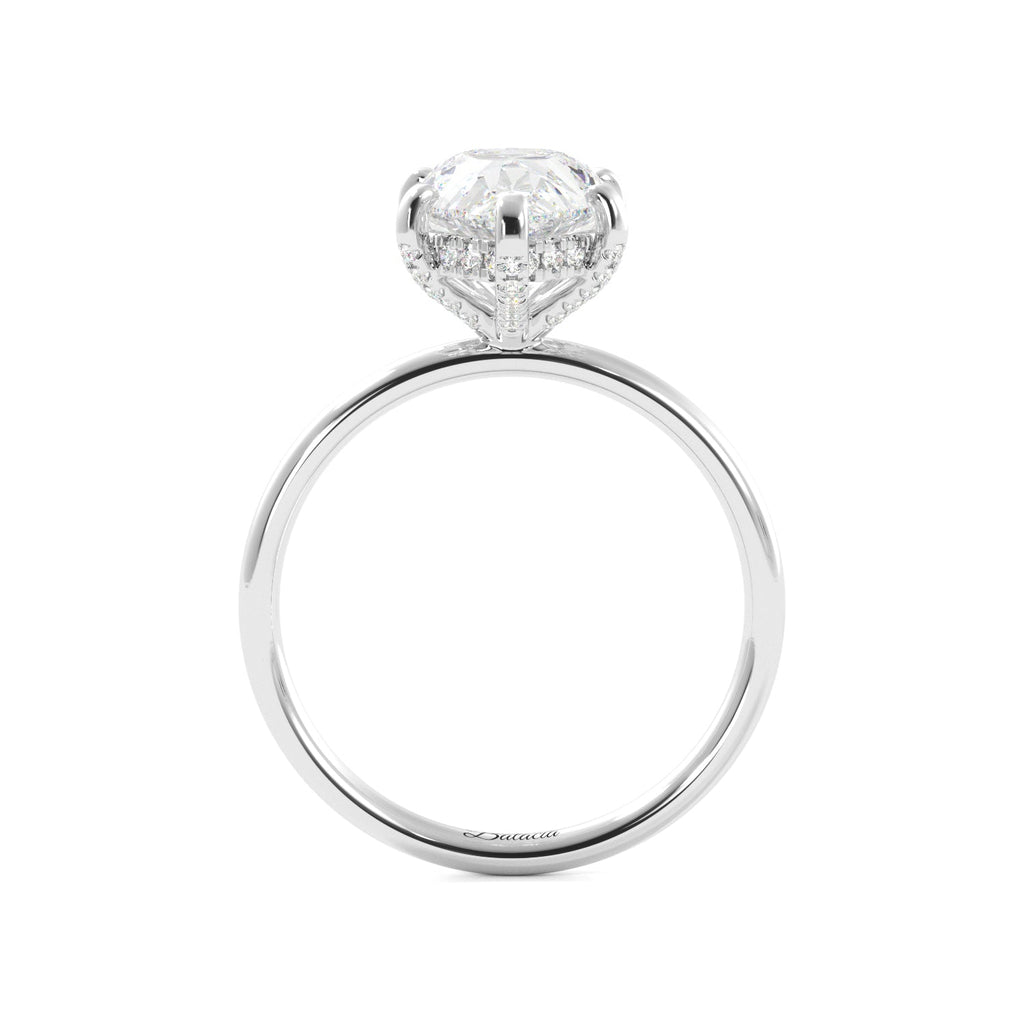 White Gold Pear Diamond Solitaire Hidden Halo Engagement Ring Side View