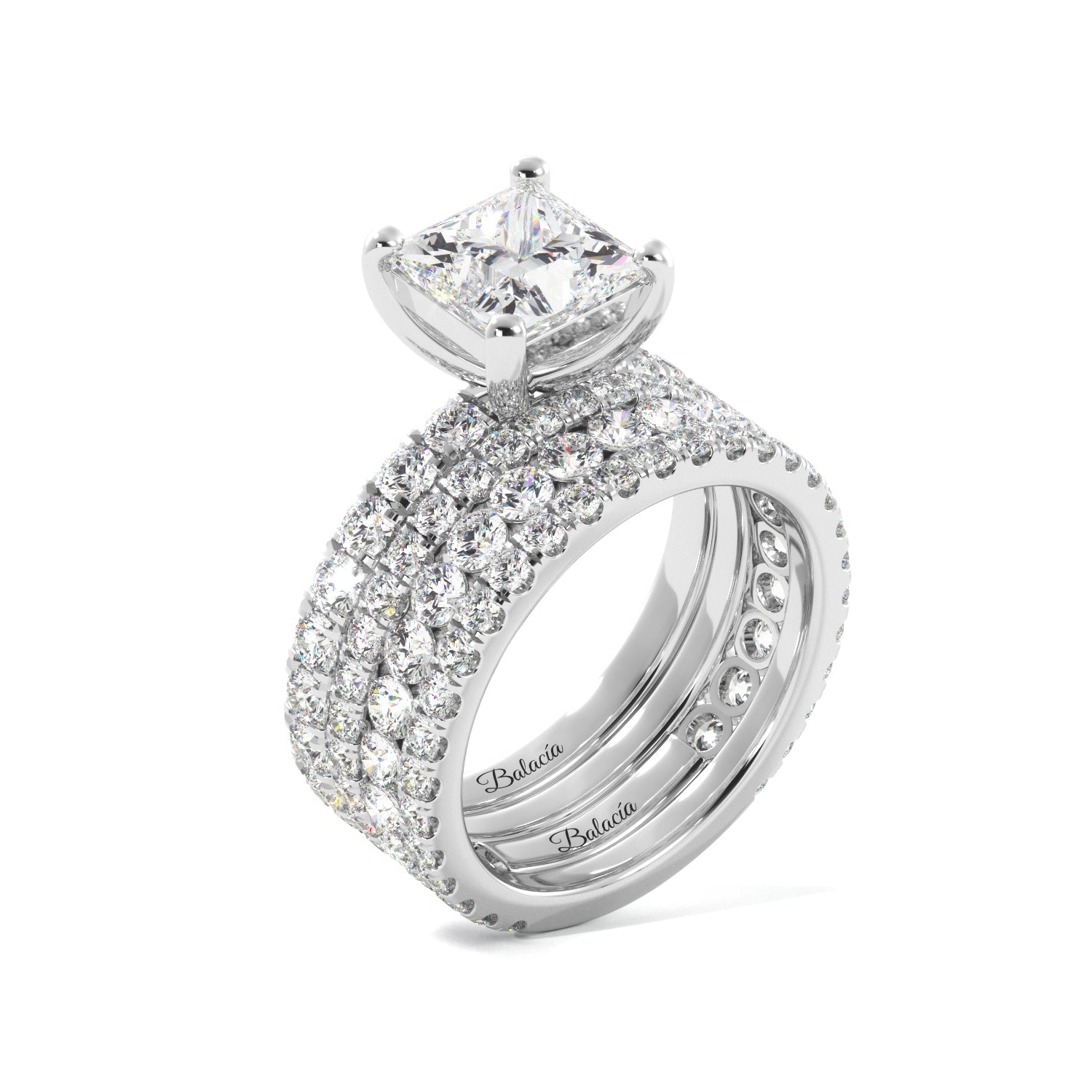 White Gold Princess Cut Diamond Engagement Ring Set 