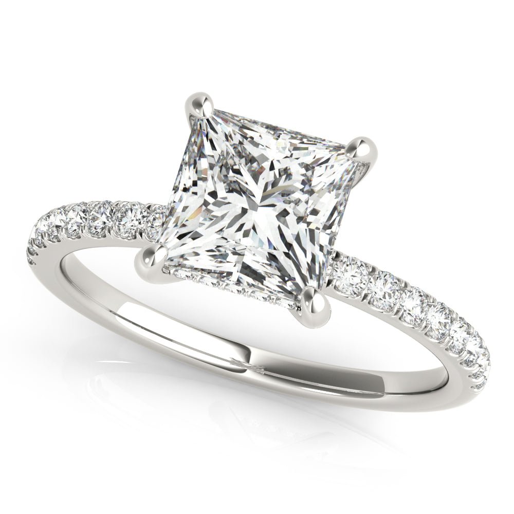 White Gold Princess Cut Hidden Halo Engagement Ring