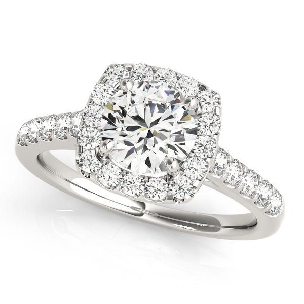 White Gold Round Diamond Cushion Halo Engagement Ring