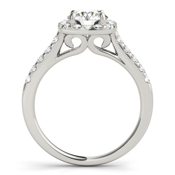 White Gold Round Diamond Cushion Halo Engagement Ring Side