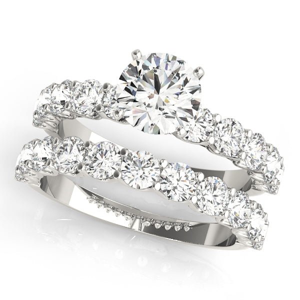 White Gold Round Diamond Glamorous Engagement Ring Set