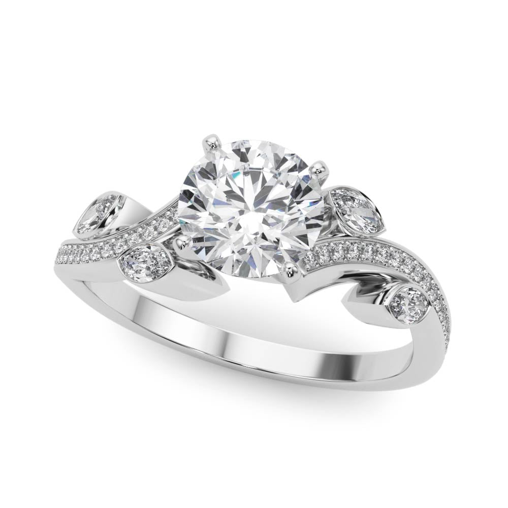 White Gold Round Diamond Nature Inspired Engagement Ring