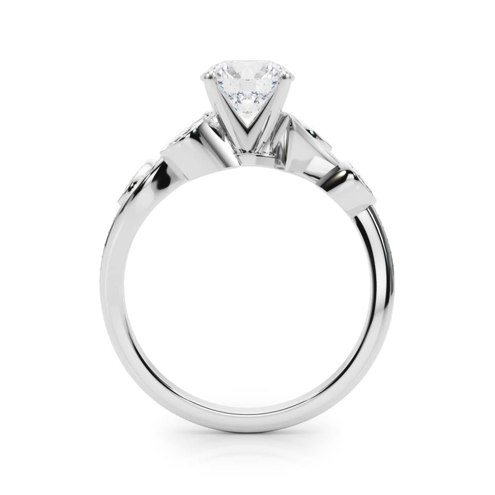 White Gold Round Diamond Nature Inspired Engagement Ring Side