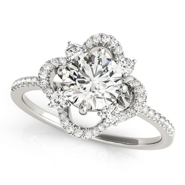 White Gold Round Floral Halo Engagement Ring