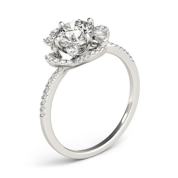 White Gold Round Floral Halo Engagement Ring Side