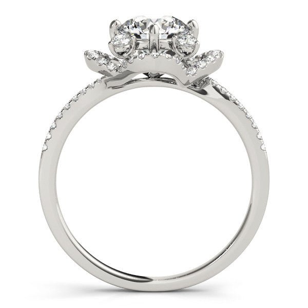White Gold Round Floral Halo Engagement Ring Side View