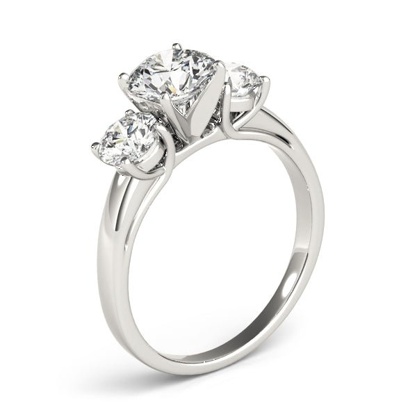 White Gold Round Three Stone Solitaire Engagement Ring Side View