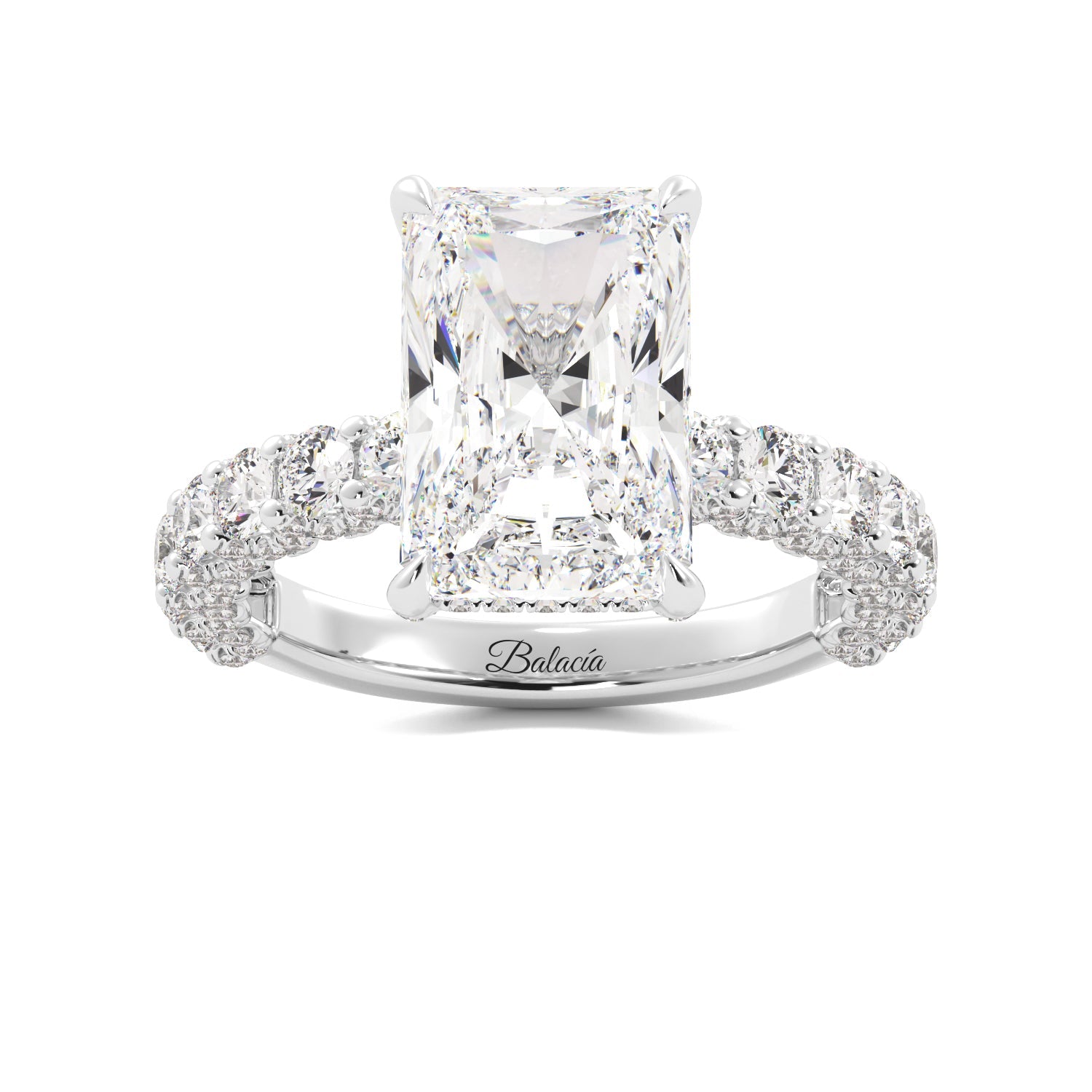 White Gold Radiant Cut Iced Out Diamond Engagement Ring