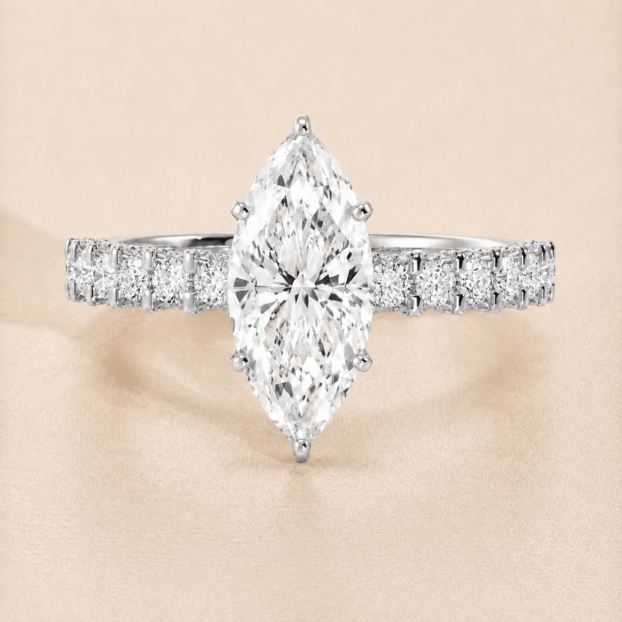 White gold marquise iced out diamond engagement ring 