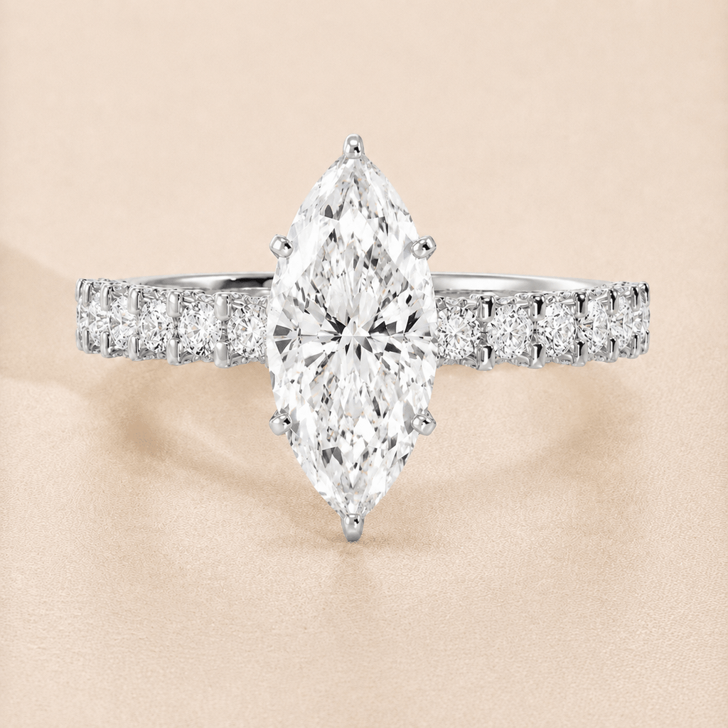 White gold marquise iced out diamond engagement ring 