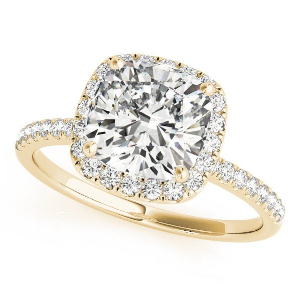 Yellow Gold Cushion Cut Diamond Halo Engagement Ring
