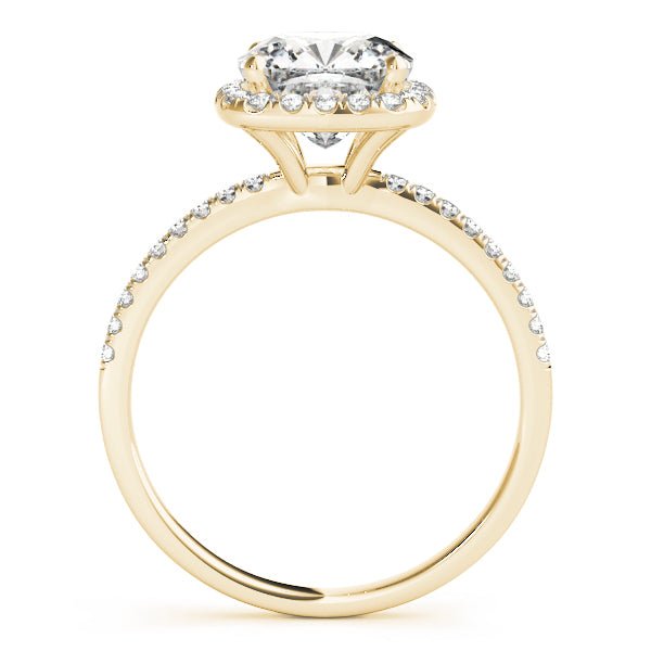 Yellow Gold Cushion Cut Diamond Halo Engagement Ring Side