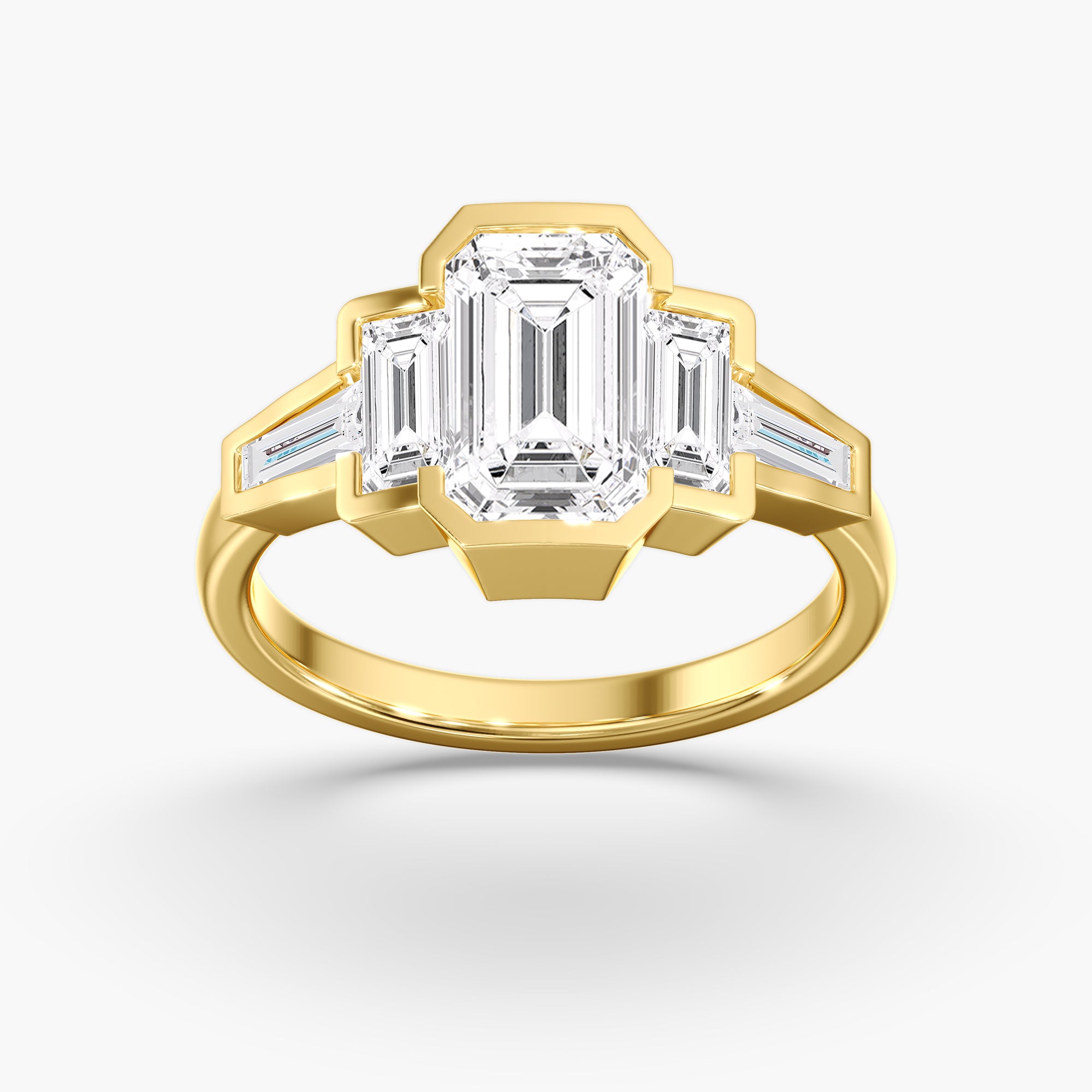 Yellow Gold Emerald Cut Diamond 5 Stone Bezel Ring