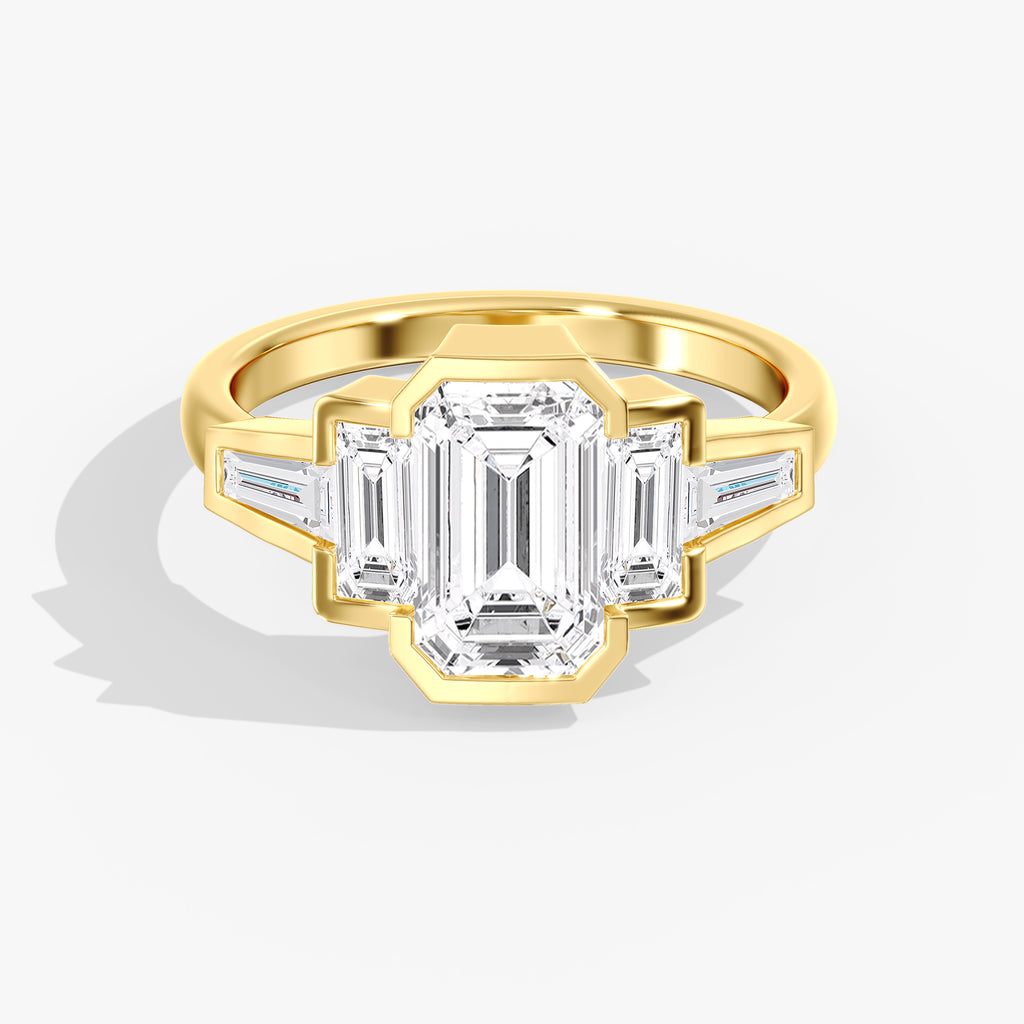 Yellow Gold Emerald Cut Diamond 5 Stone Bezel Ring Front View