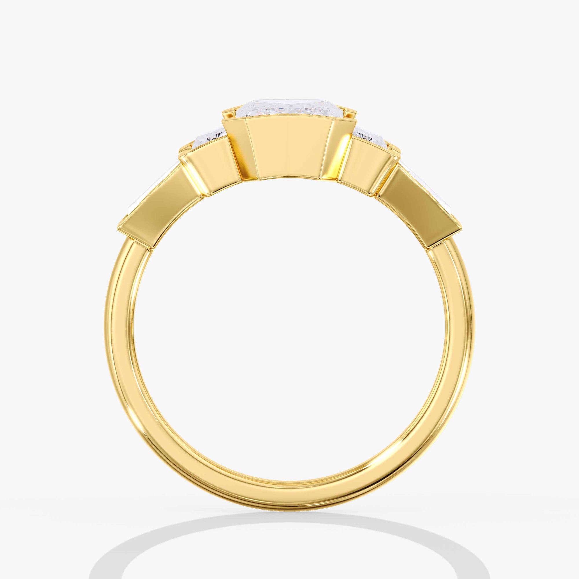 Yellow Gold Emerald Cut Diamond 5 Stone Bezel Ring Side View