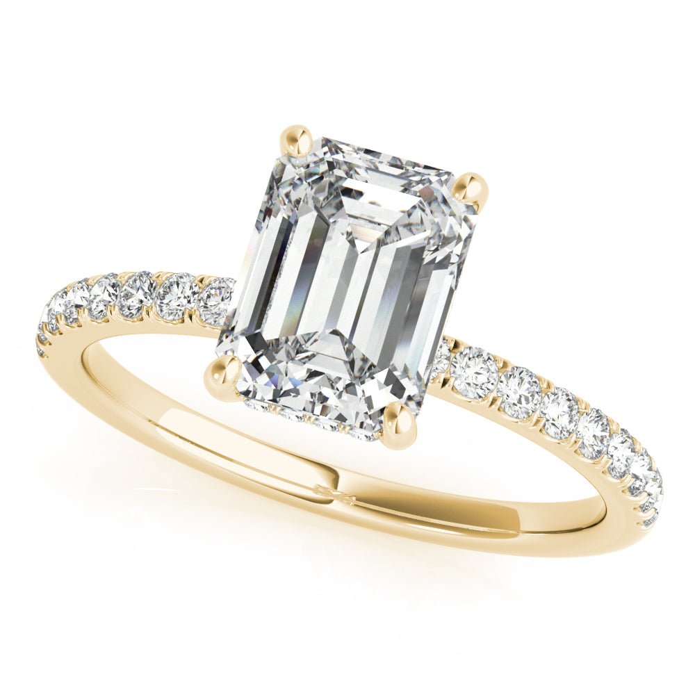 Yellow Gold Emerald Cut Hidden Halo Engagement Ring