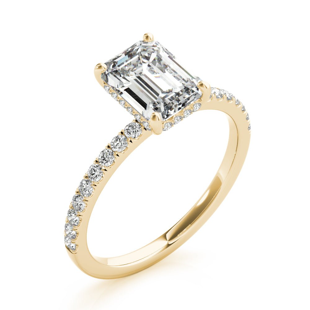 Yellow Gold Emerald Cut Hidden Halo Engagement Ring Side