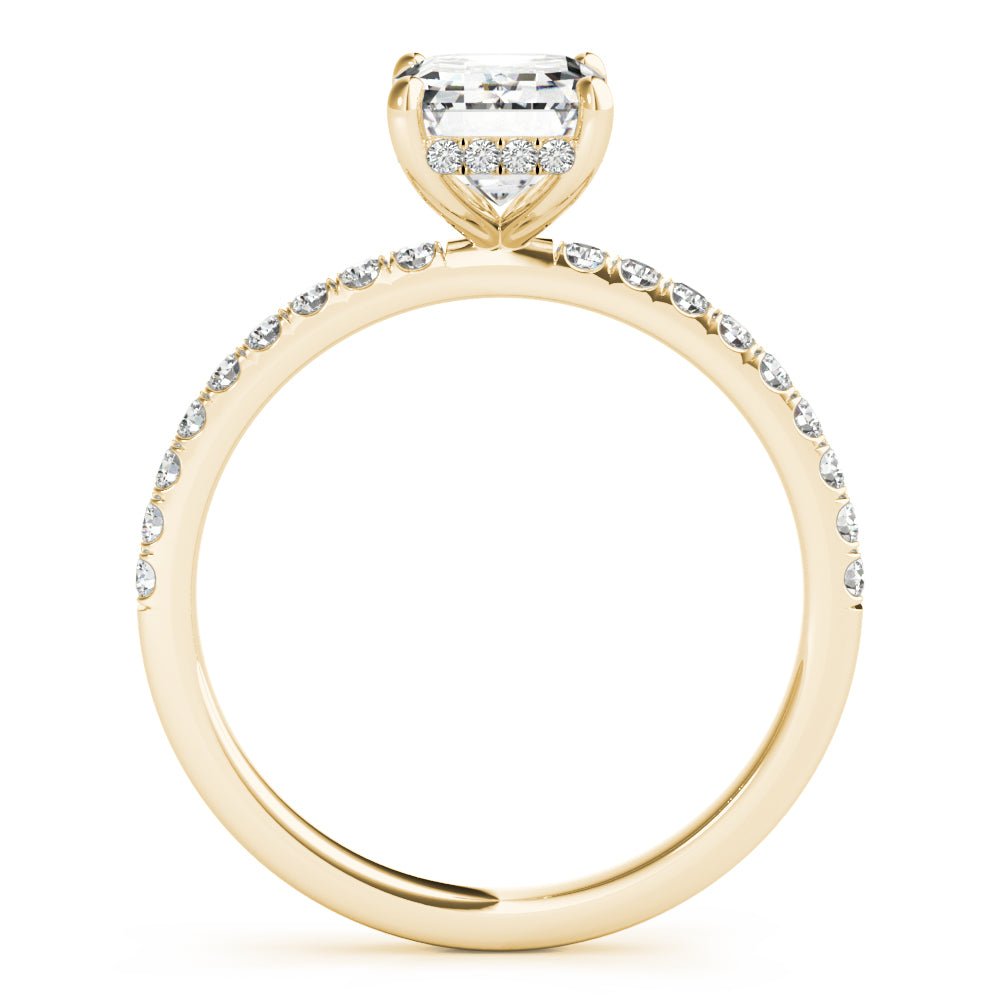 Yellow Gold Emerald Cut Hidden Halo Engagement Ring Side View