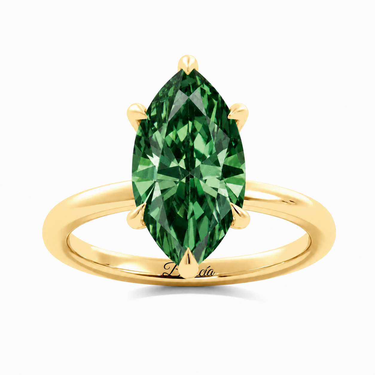 Fancy Green Marquise Diamond Hidden Halo Engagement Ring