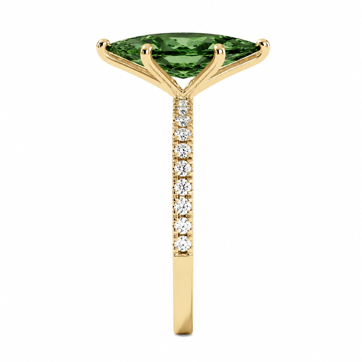 Yellow Gold Green Marquise Diamond Ring Side
