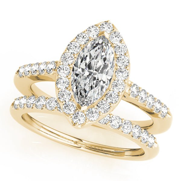 Yellow Gold Marquise Diamond Halo Engagement Ring Set