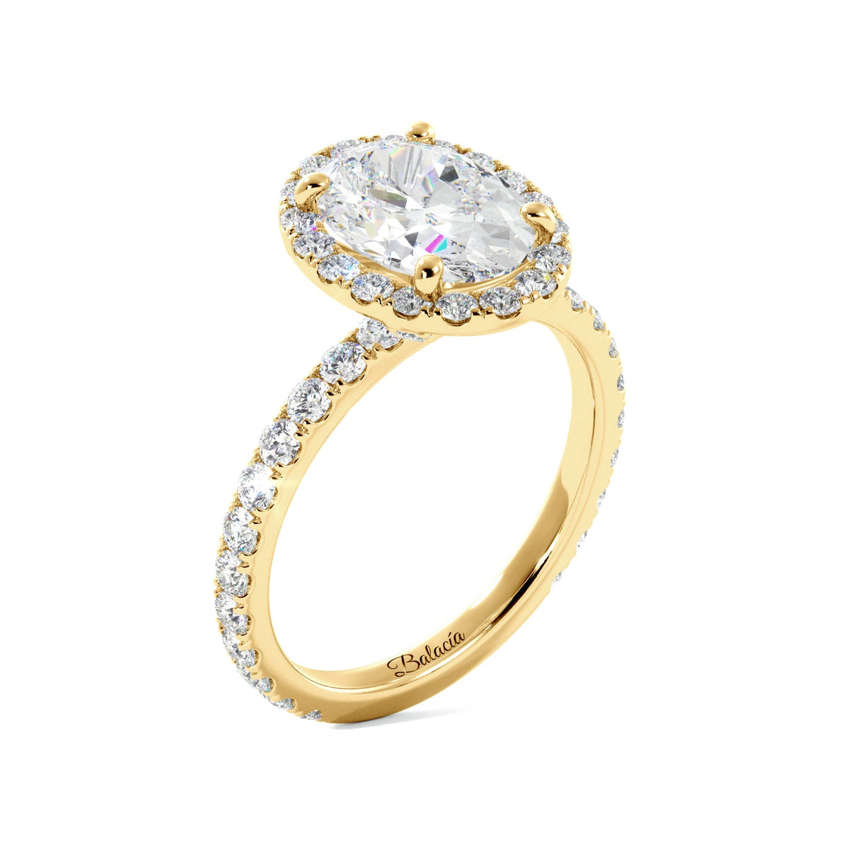 Yellow Gold Oval Diamond Halo Engagement Ring Side