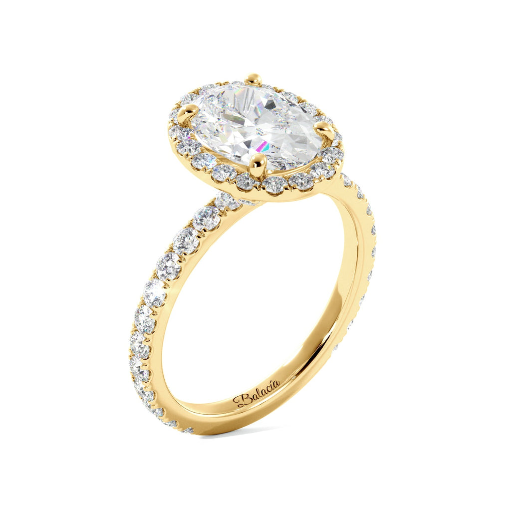 Yellow Gold Oval Diamond Halo Engagement Ring Side