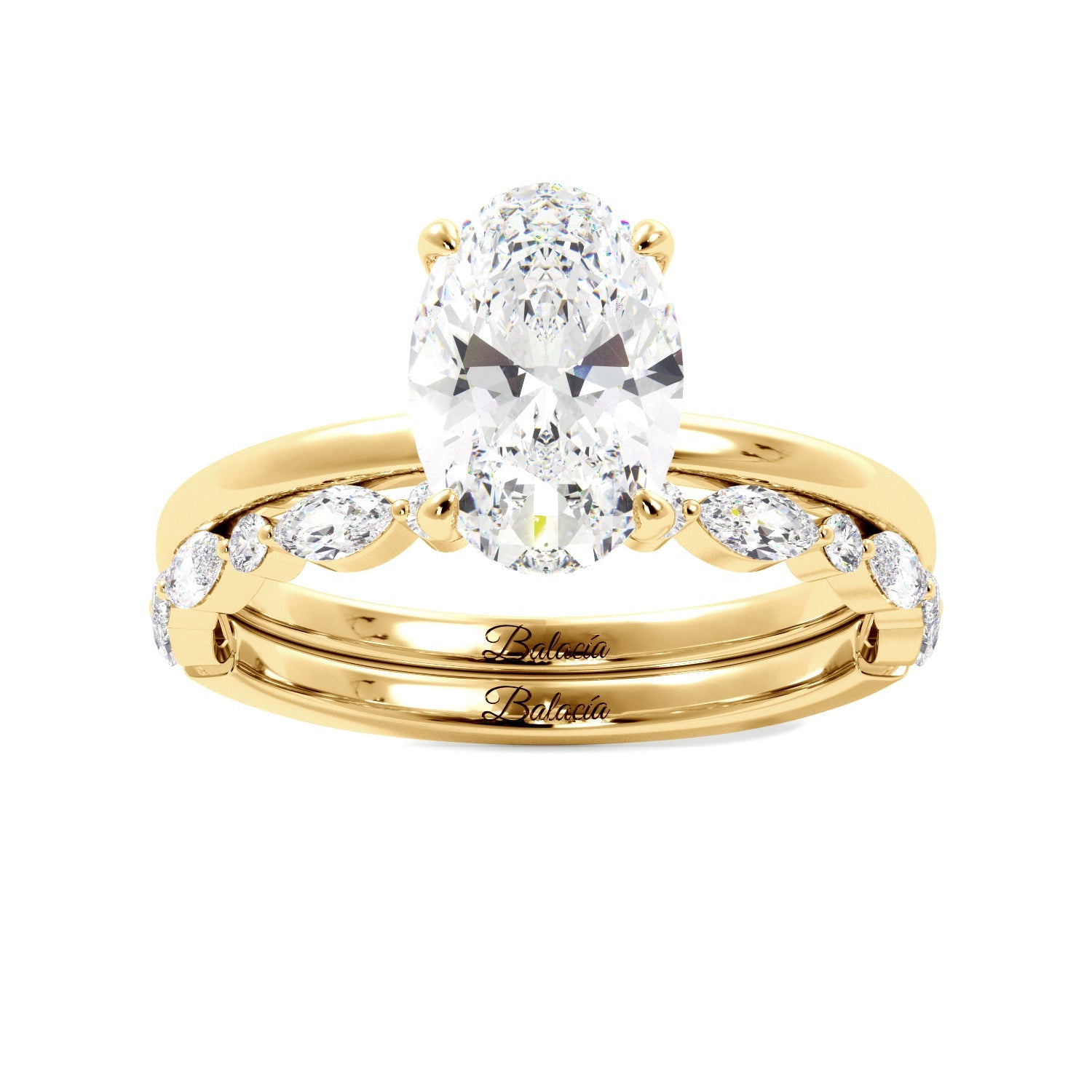 Yellow Gold Oval Diamond Solitaire Ring Set