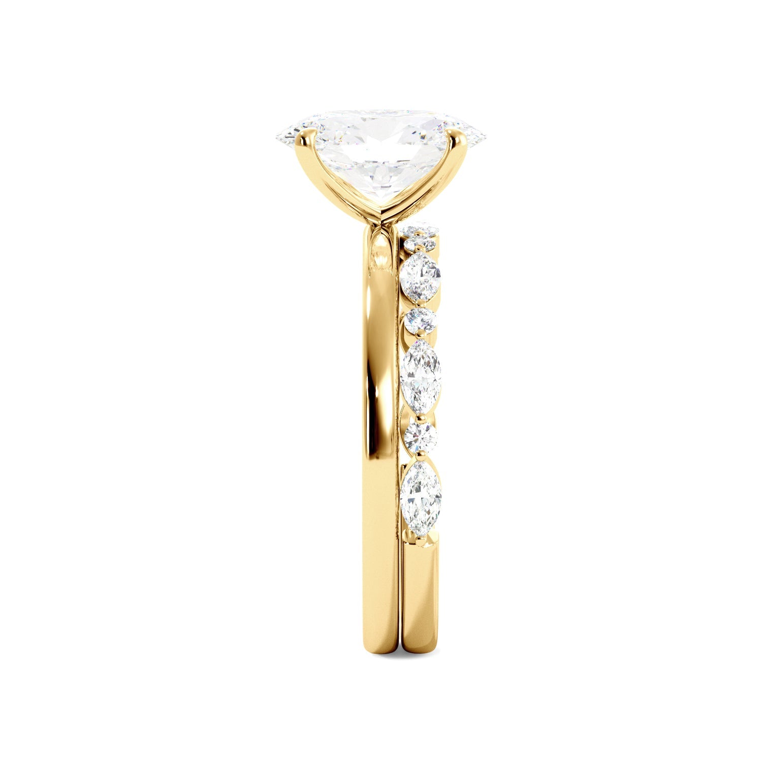 Yellow Gold Oval Diamond Solitaire Ring Set Side