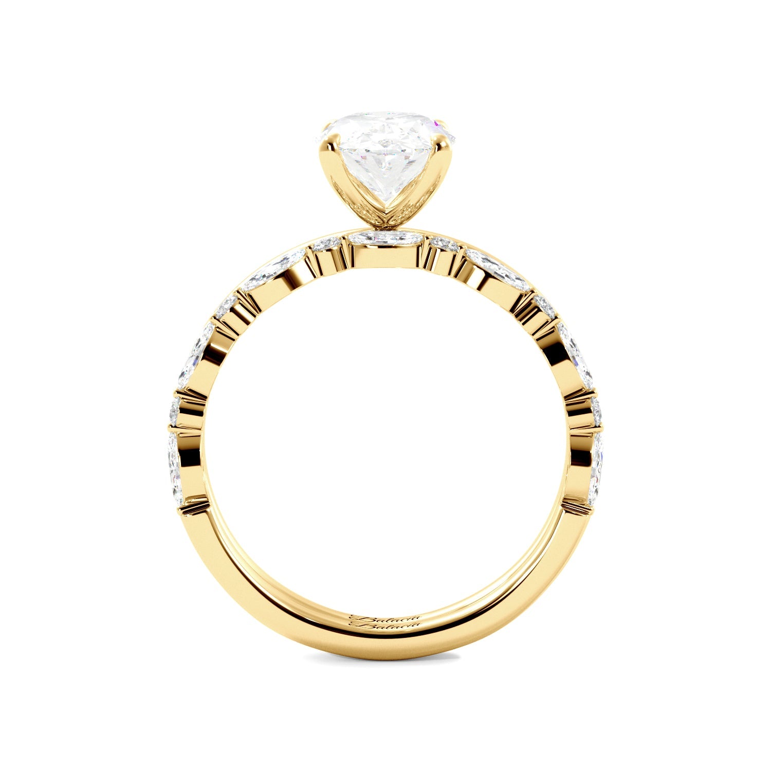 Yellow Gold Oval Diamond Solitaire Ring Set Side