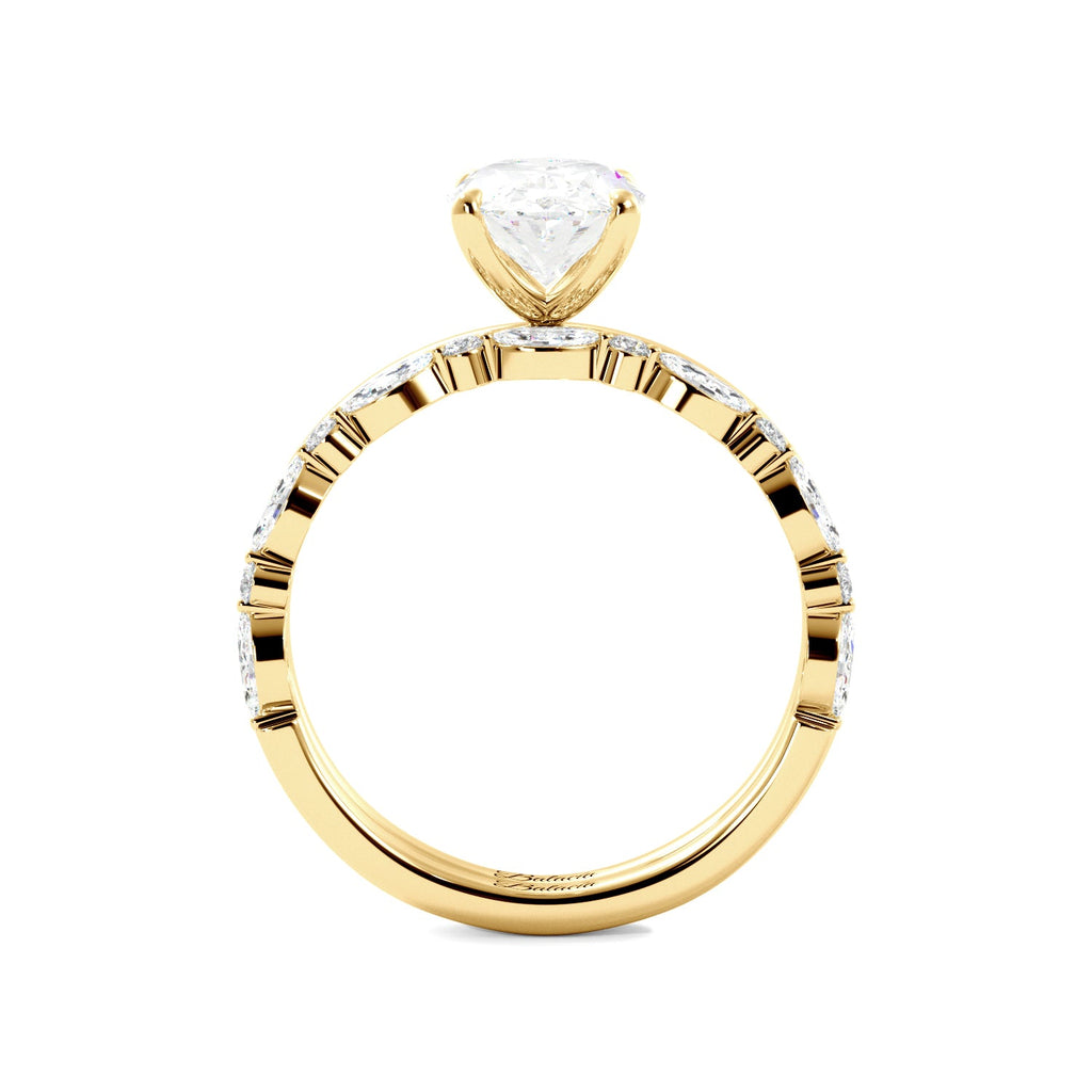 Yellow Gold Oval Diamond Solitaire Ring Set Side