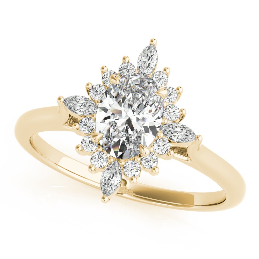 Yellow Gold Oval Marquise Halo Engagement Ring