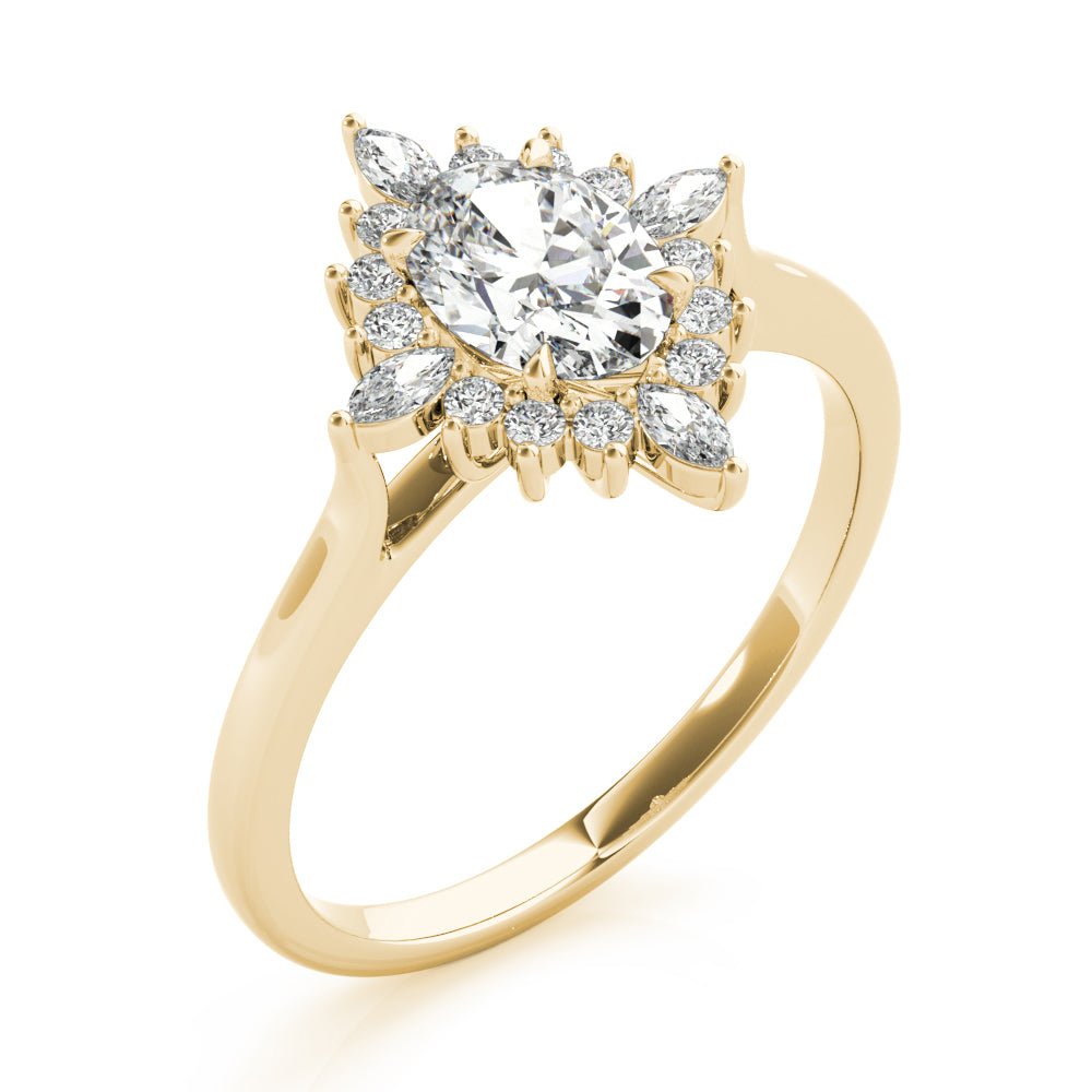 Yellow Gold Oval Marquise Halo Engagement Ring Side