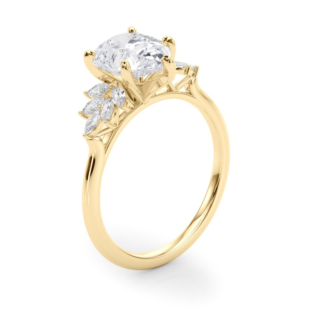 Yellow Gold Pear Diamond Marquise Accents Engagement Ring Side