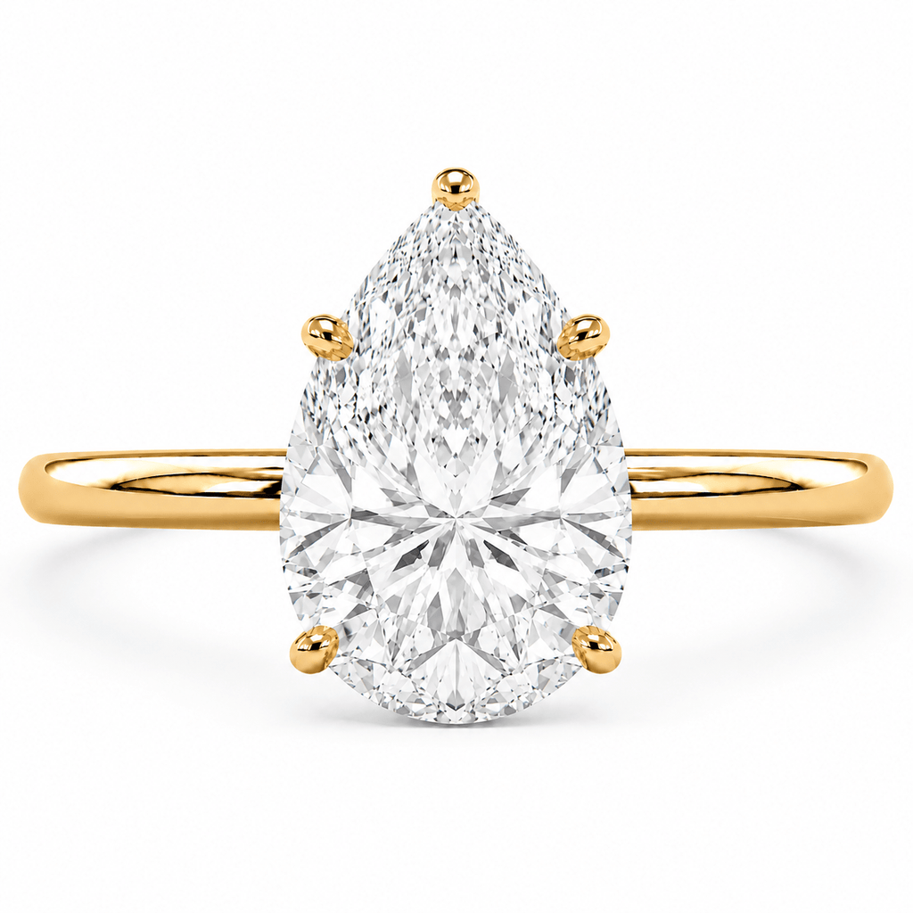 Yellow Gold Pear Diamond Solitaire Hidden Halo Engagement Ring