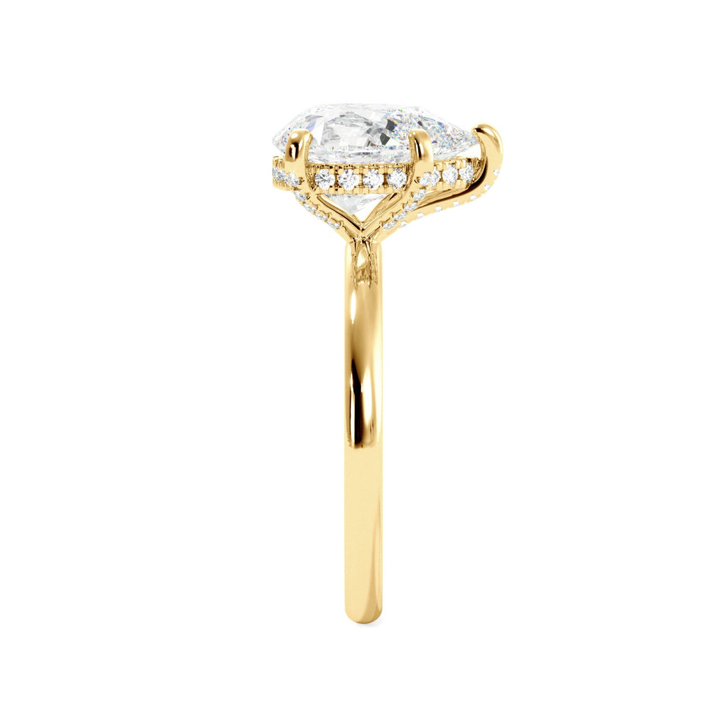 Yellow Gold Pear Diamond Solitaire Hidden Halo Engagement Ring Side