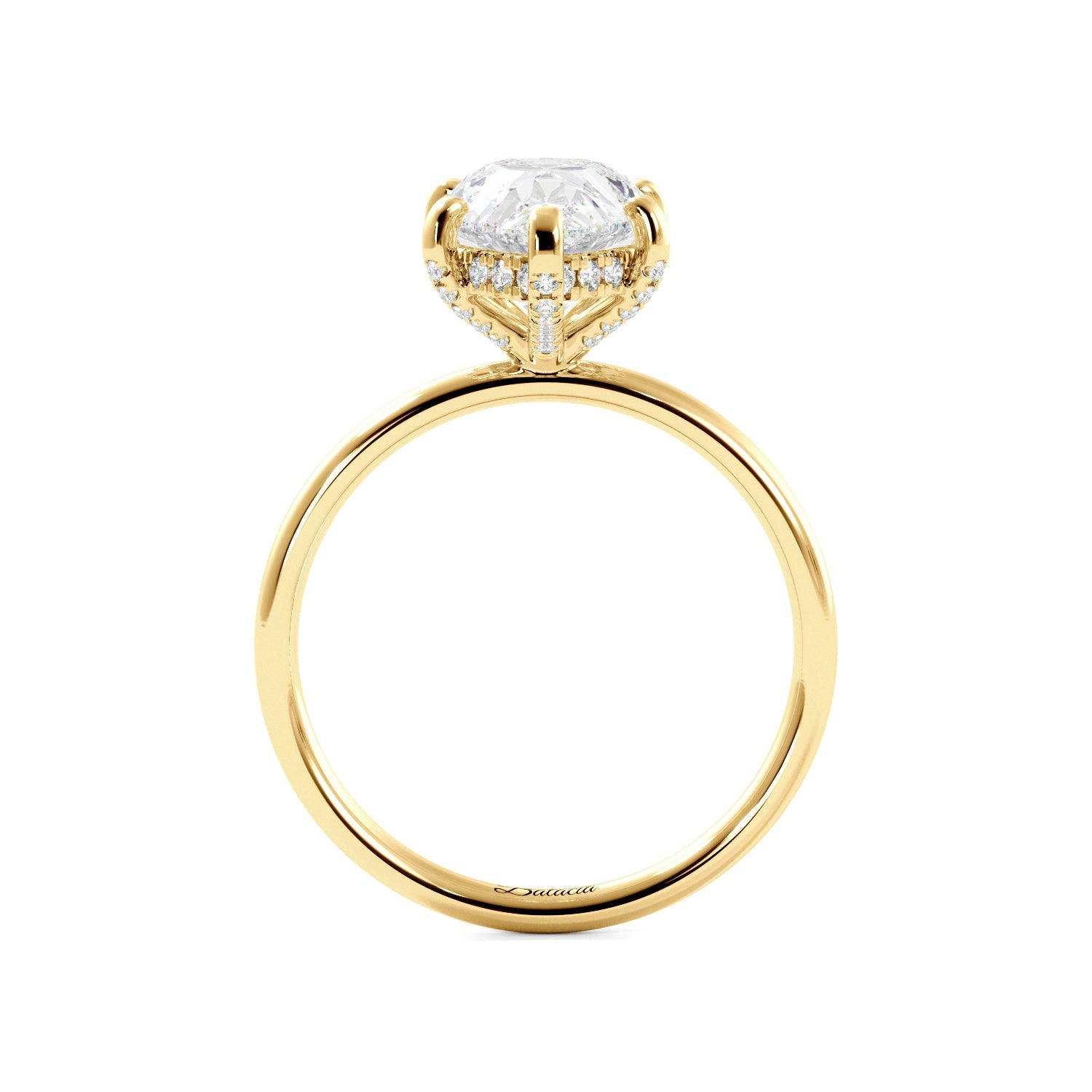 Yellow Gold Pear Diamond Solitaire Hidden Halo Engagement Ring Side View