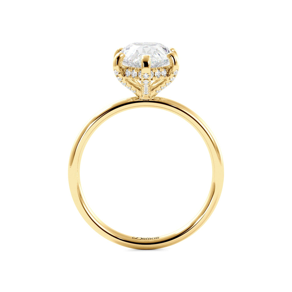 Yellow Gold Pear Diamond Solitaire Hidden Halo Engagement Ring Side View