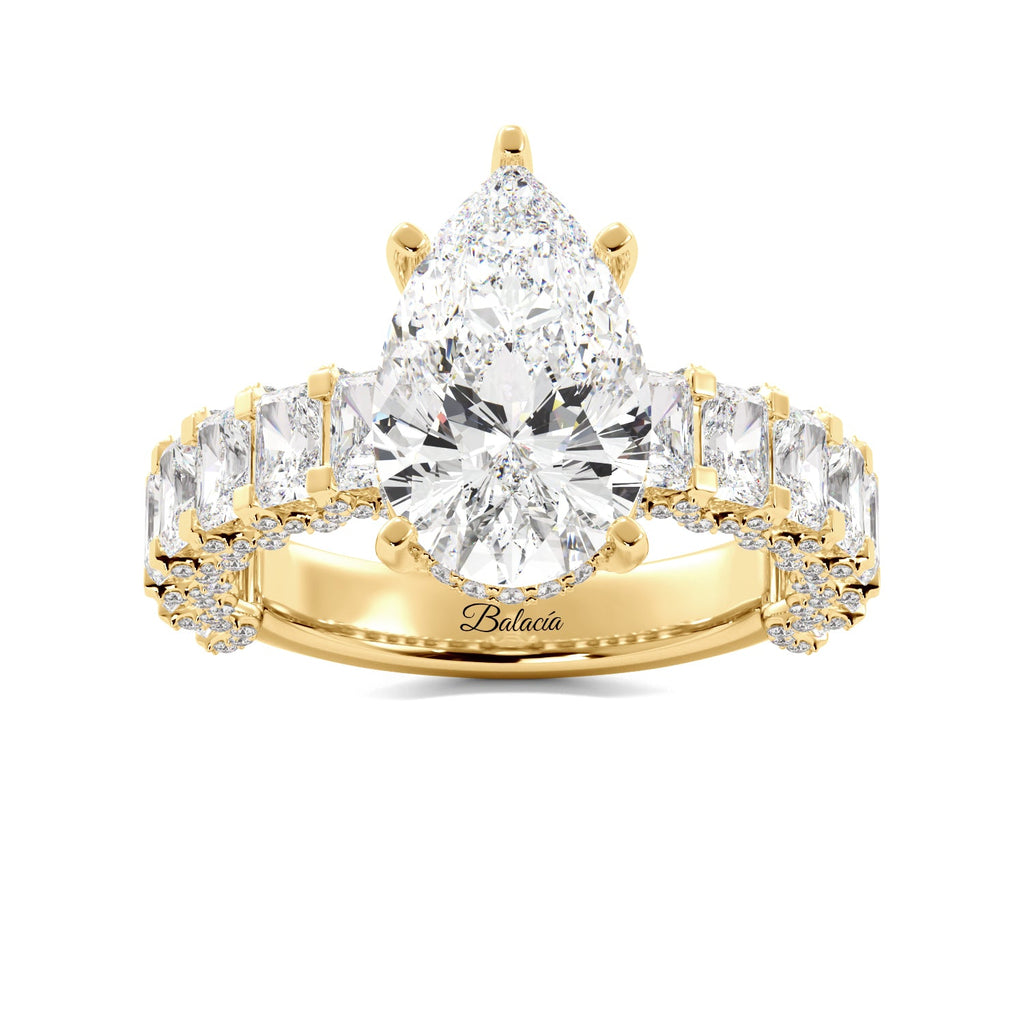 Yellow Gold Pear Iced Out Diamond Engagement Ring 