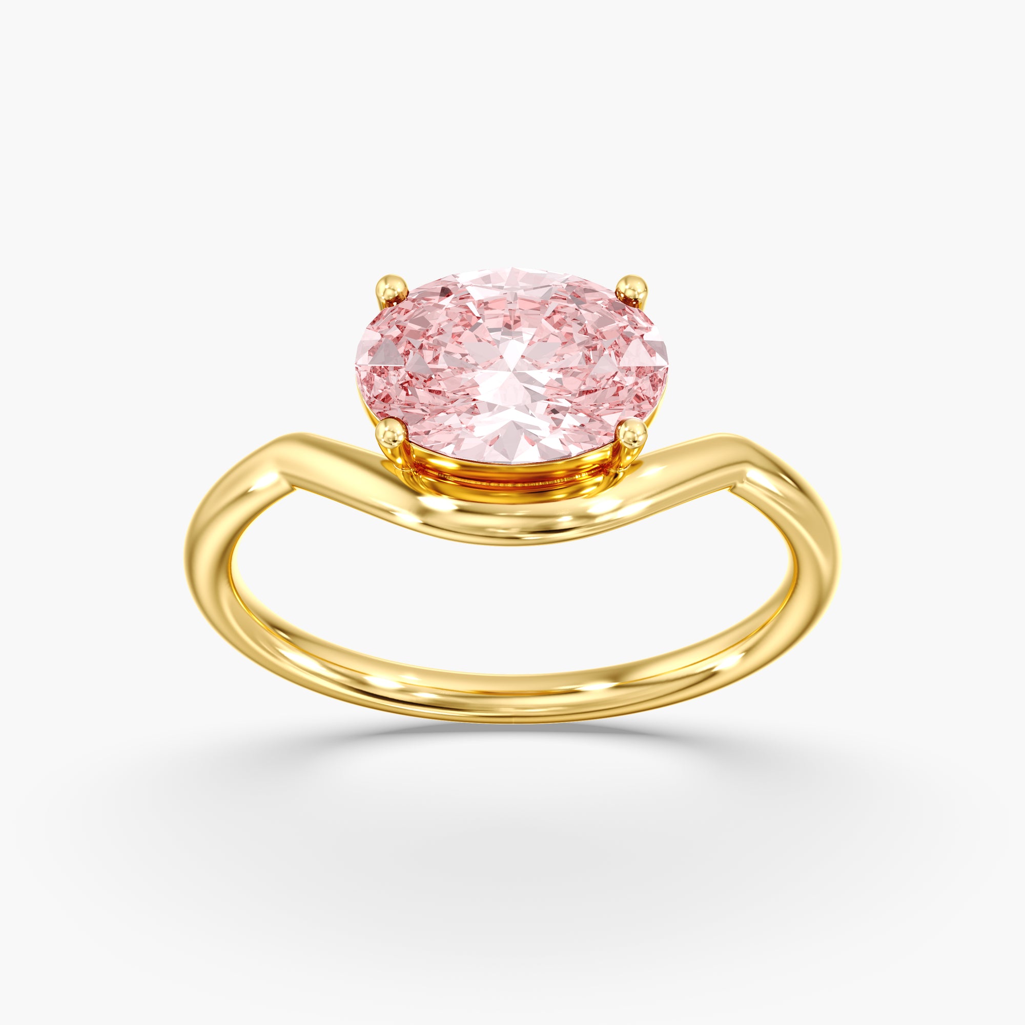Yellow Gold Pink Oval Diamond East West Ring