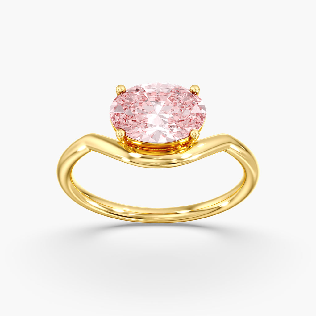 Yellow Gold Pink Oval Diamond East West Ring