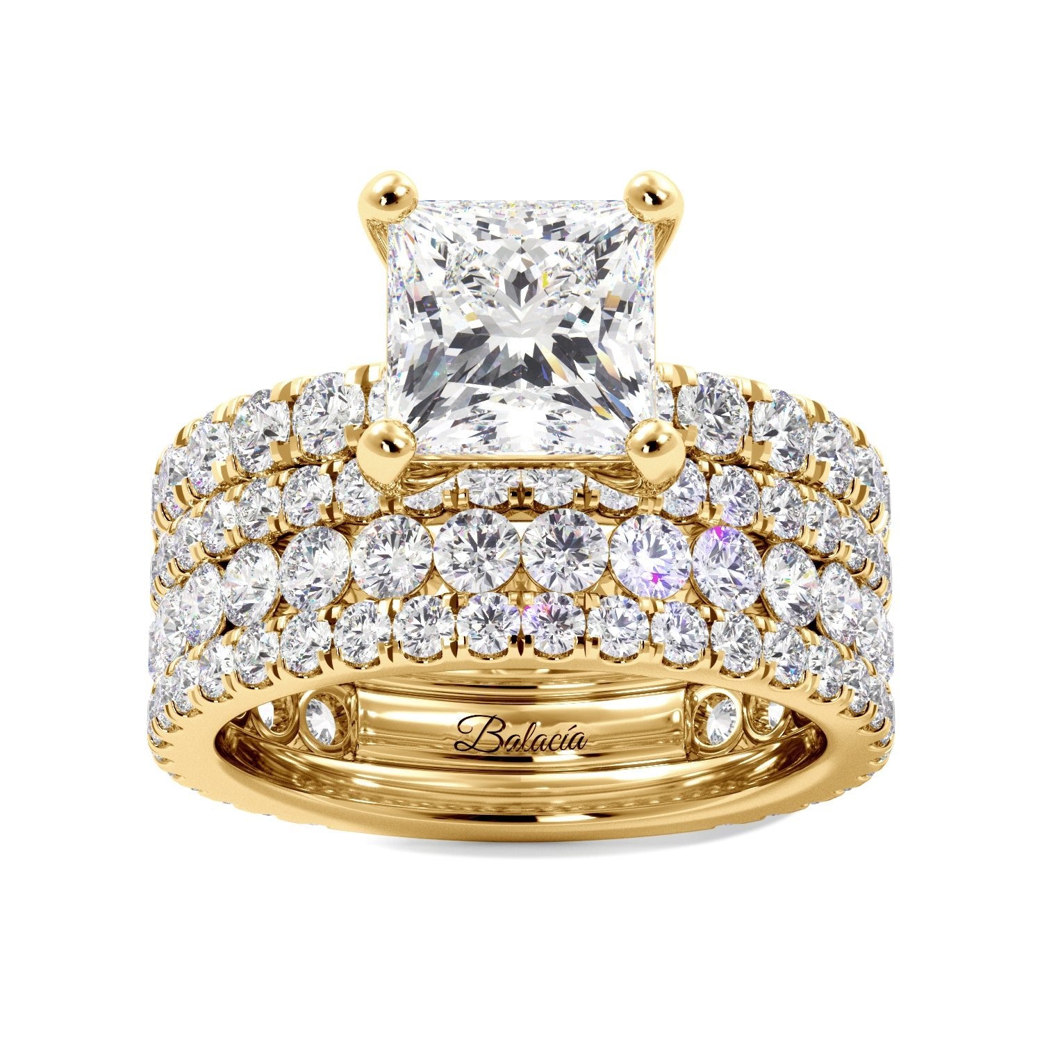 Yellow Gold Princess Cut Diamond Engagement Ring Set 