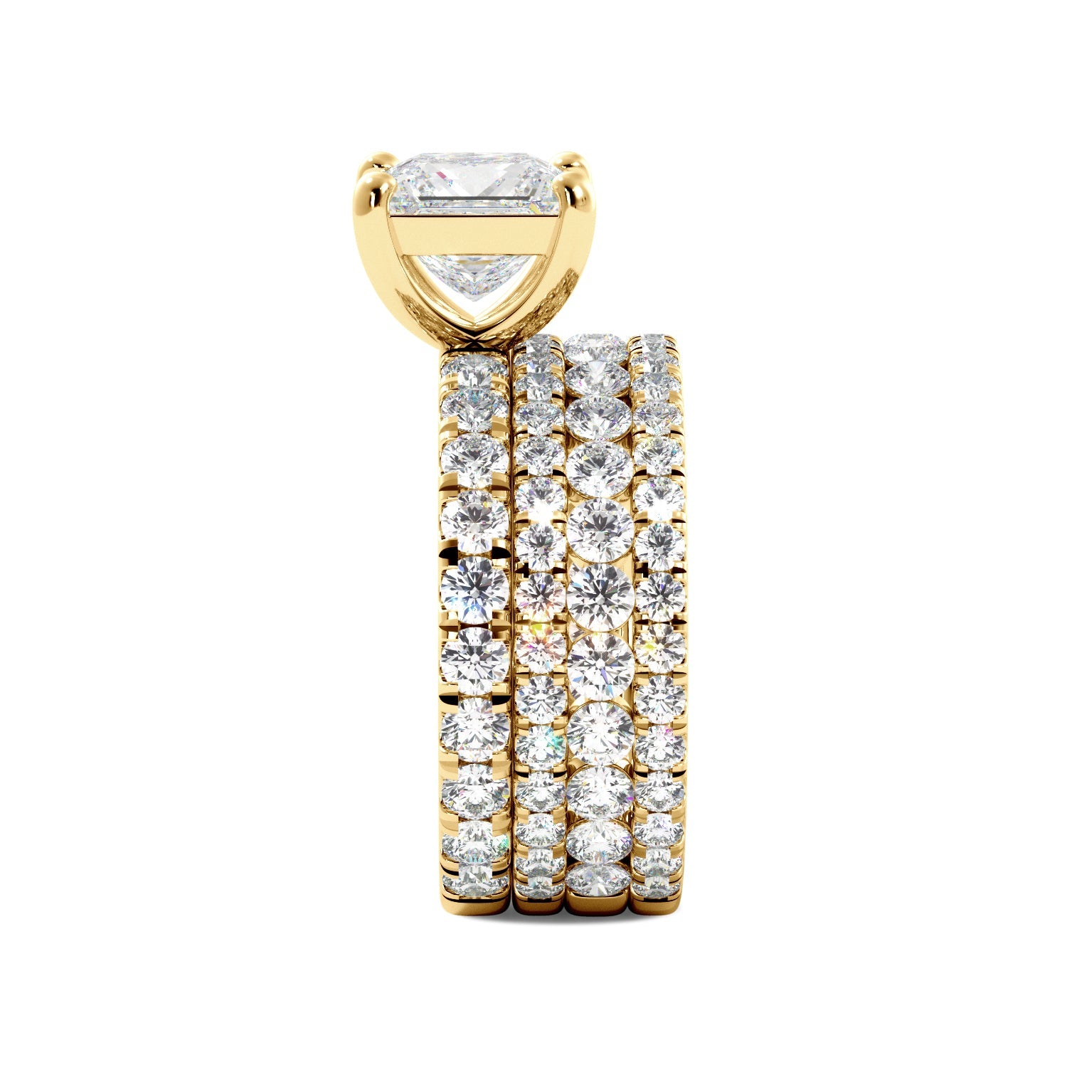 Yellow Gold Princess Cut Diamond Engagement Ring Set Side View
